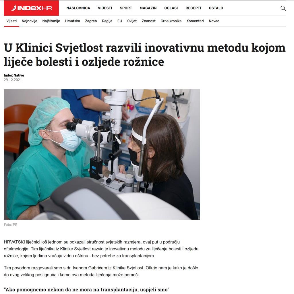 U Klinici Svjetlost razvili inovativnu metodu kojom liječe bolesti i ozljede rožnice(Index)